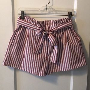 Red + White Striped High Waist Short